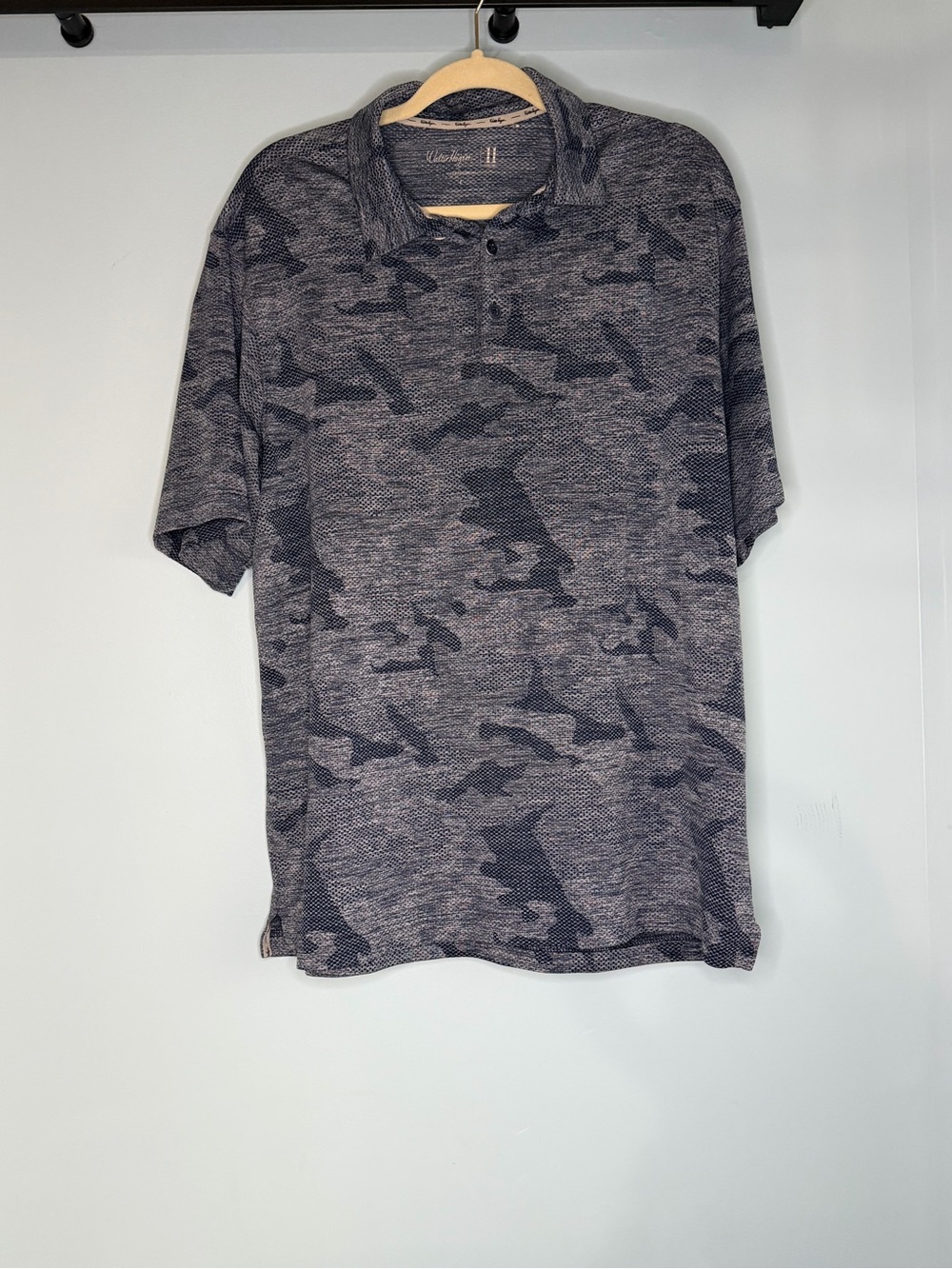 Walter Hagen Men’s Large Golf Polo Navy Gray Camo Stretch Performance Shirt